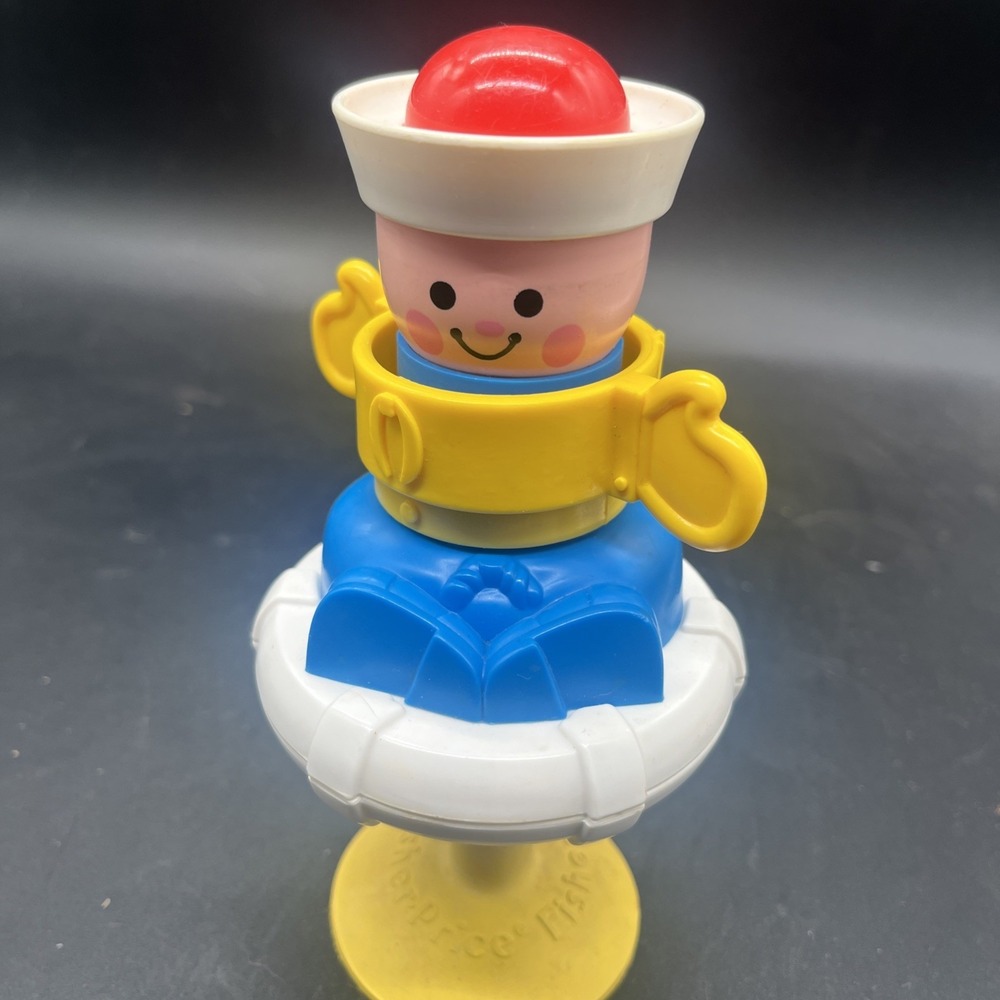 Fisher Price Sailor Baby Rattle Suction High Chair Squeak Toy Vintage 1984 - Picture 12 of 16